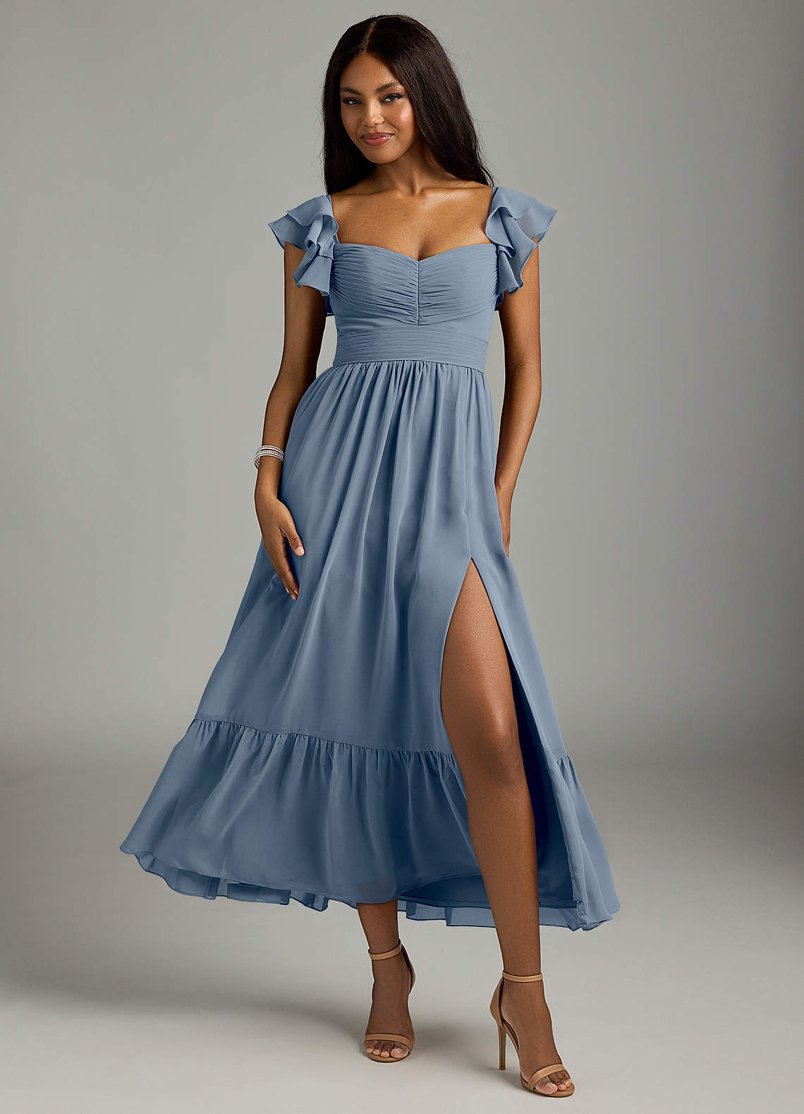 elyessen Anaya Blue Vintage Floral A-Line Sweetheart Neckline Chiffon Dress 3