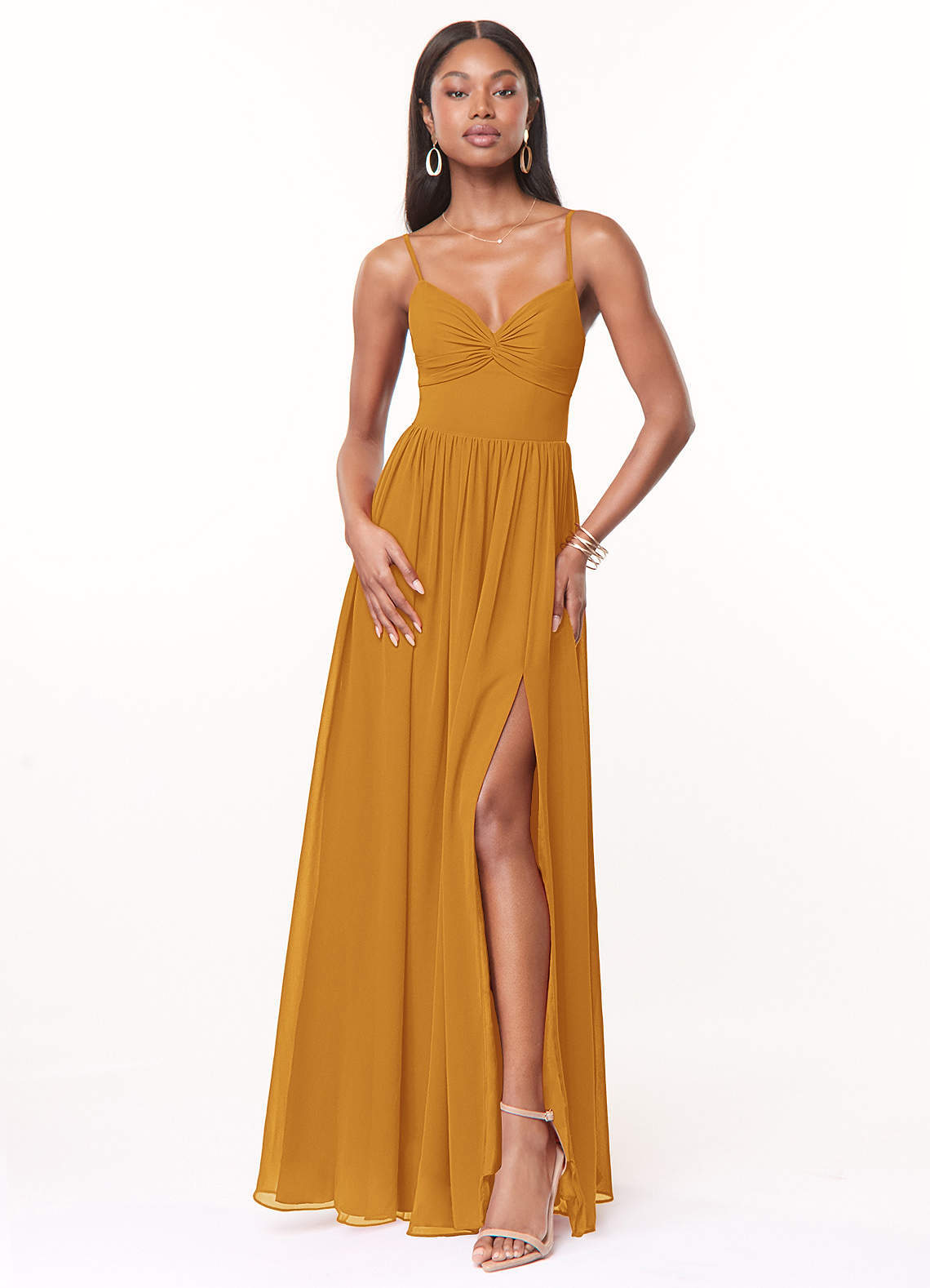 elyessen Zeya Dusty Blue A-Line V-Neck Pleated Chiffon Dress 7
