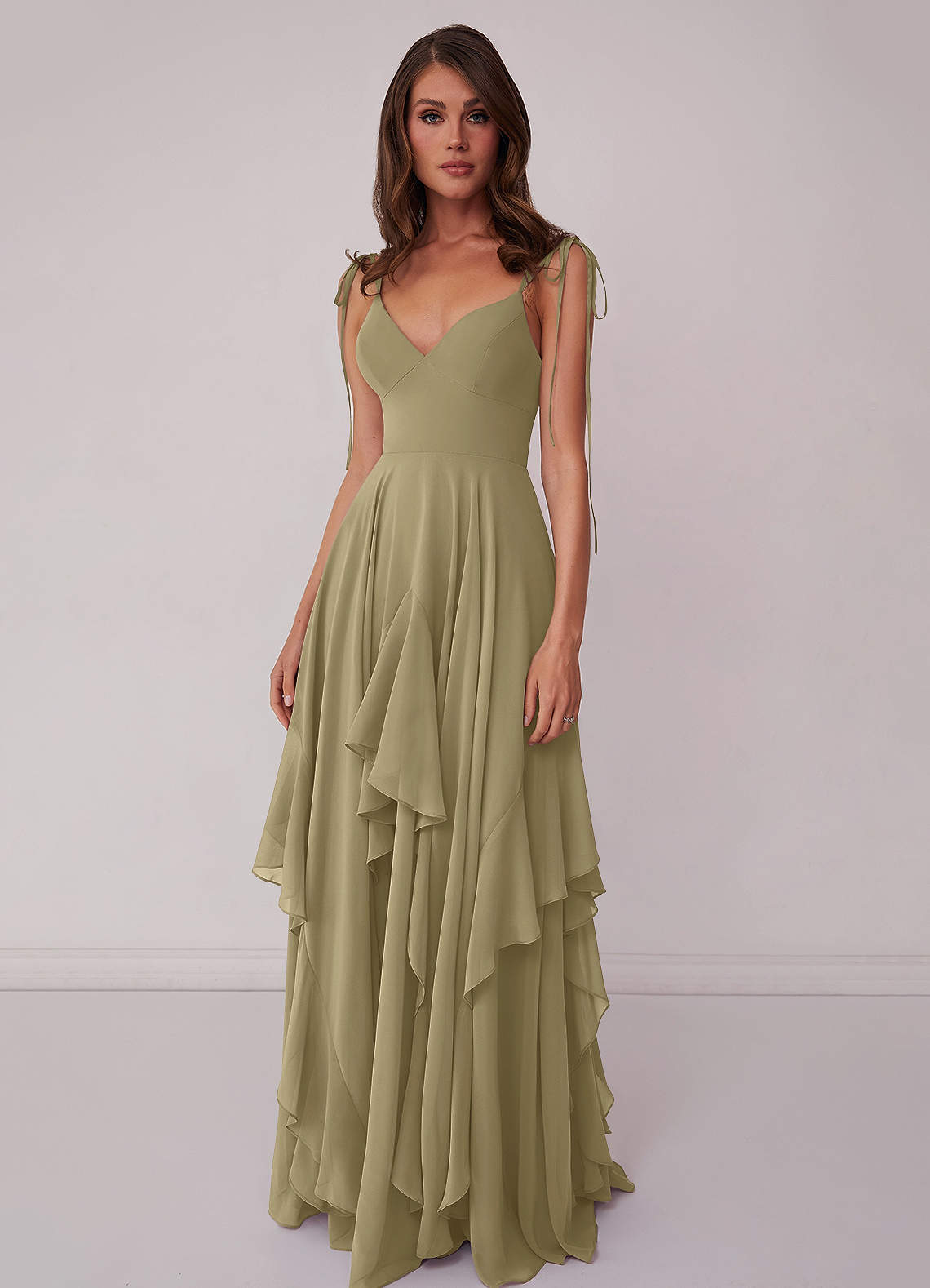 Agave A-Line Bow Chiffon Dress Moss Green 1