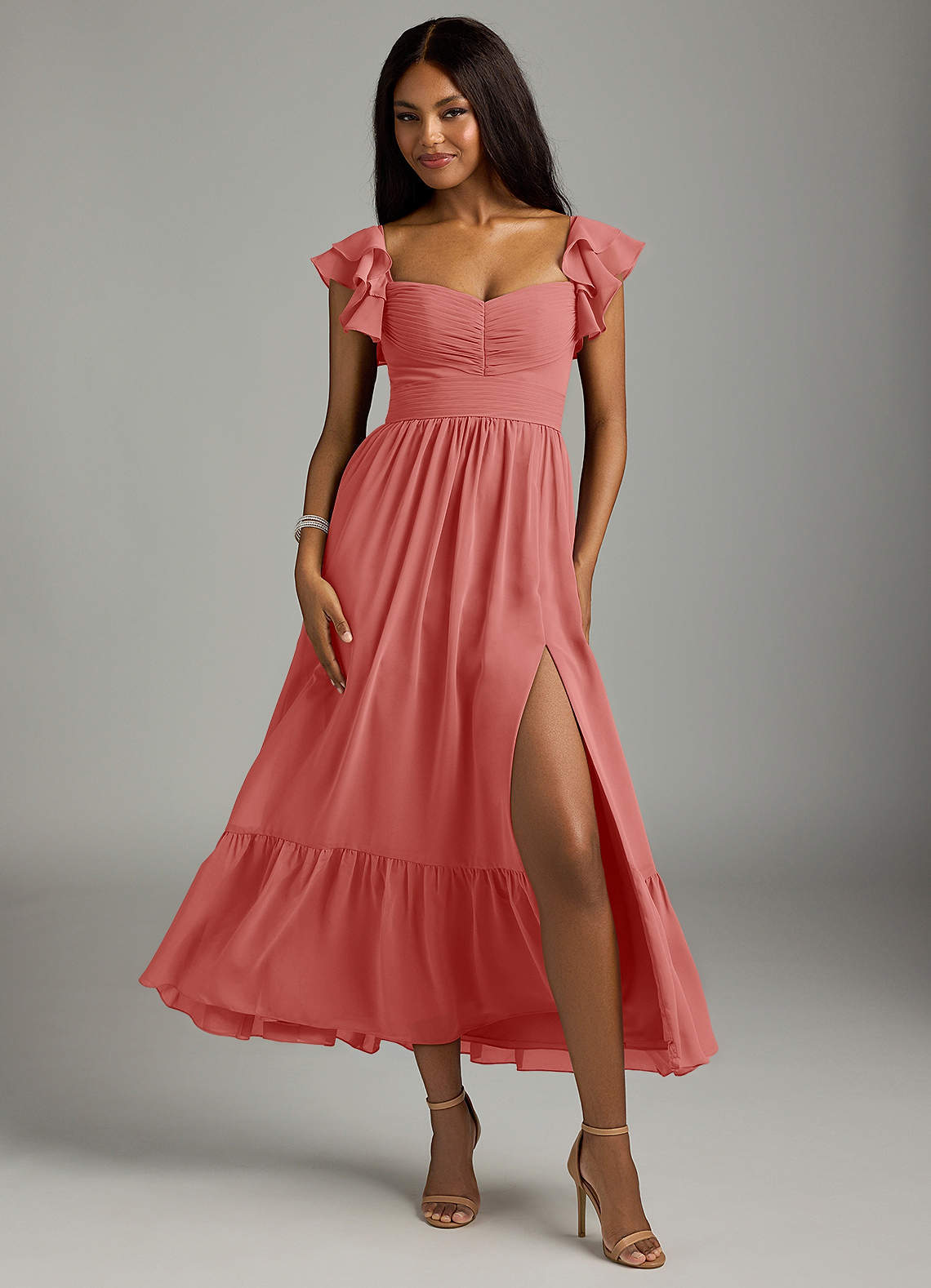 elyessen Anaya Blue Vintage Floral A-Line Sweetheart Neckline Chiffon Dress 4