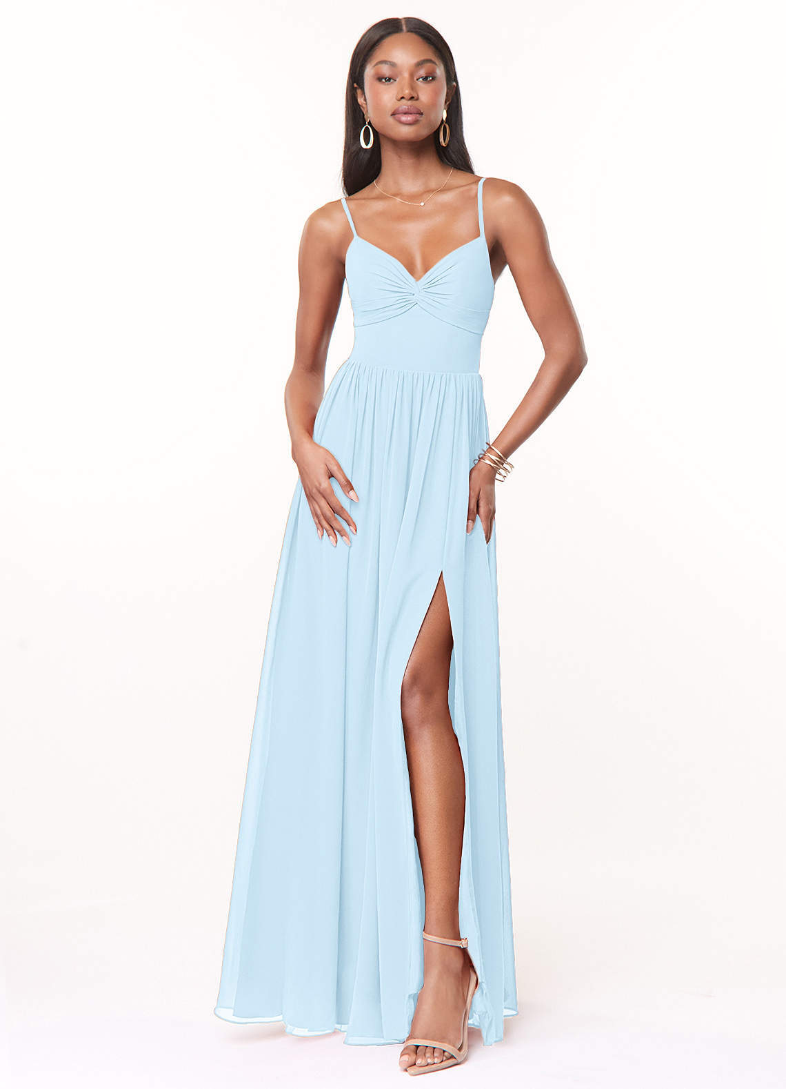 elyessen Zeya Dusty Blue A-Line V-Neck Pleated Chiffon Dress 2