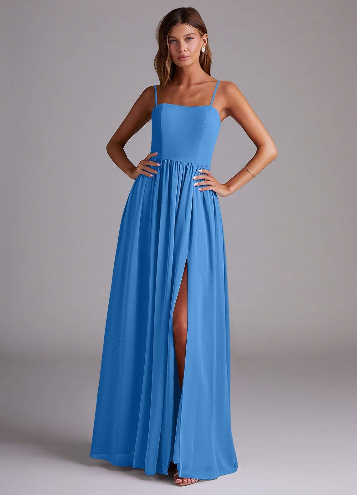 elyessen Calianna Dusty Blue A-Line Off the Shoulder Chiffon Convertible Dress 8