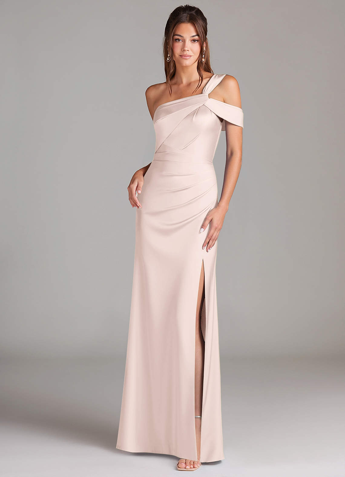 elyessen Wynter Black Sheath One Shoulder Stretch Satin Dress 3