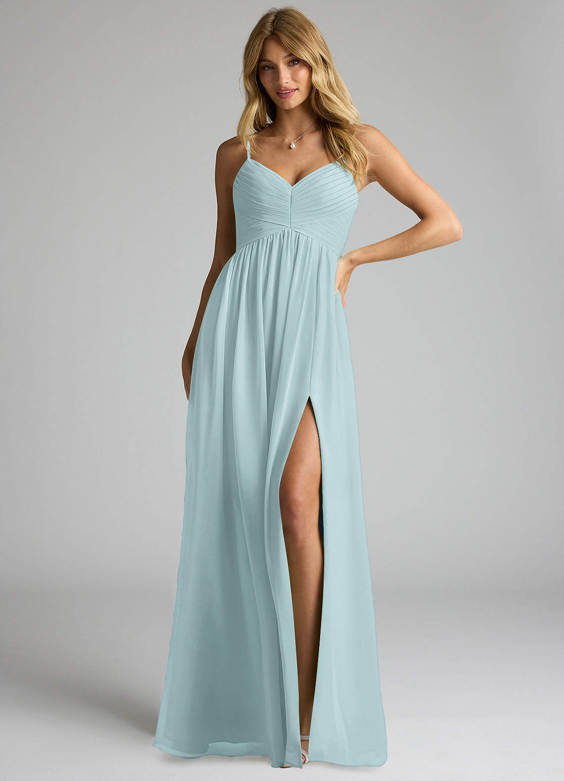 elyessen Alia Sky Blue A-Line Pleated Chiffon Dress 2
