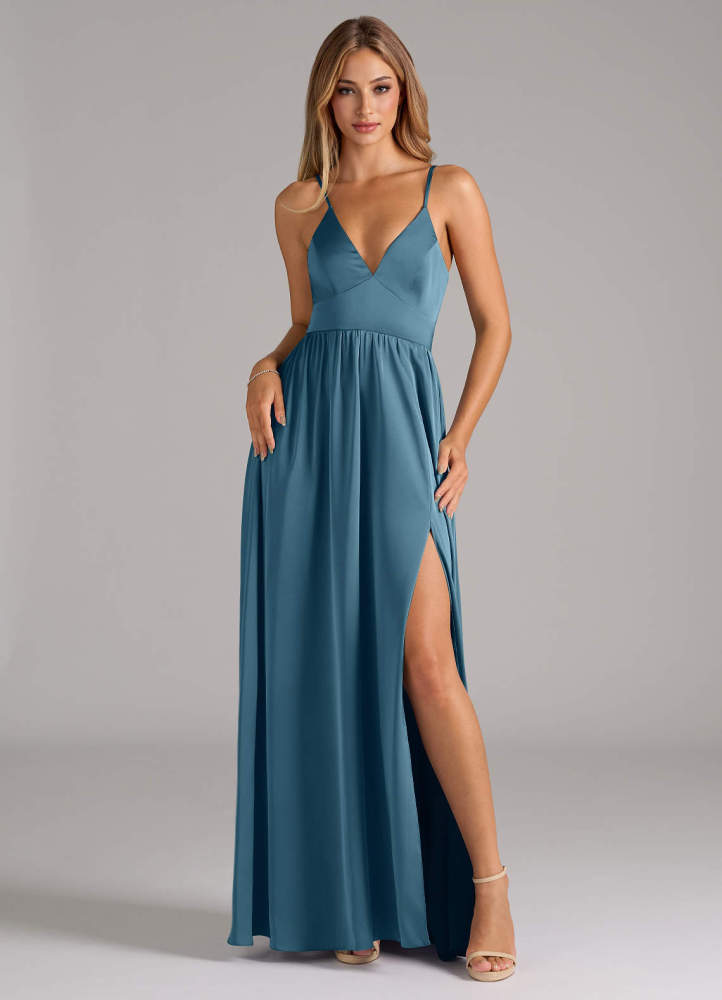 elyessen Aaida Dusty Sage A-Line Corset Stretch Satin Dress 3