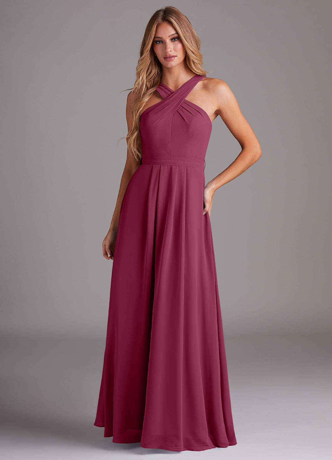 elyessen Dixie Sky Blue A-Line Halter Pleated Chiffon Dress 5