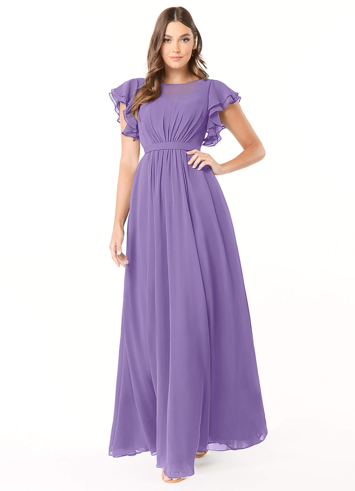 elyessen Daphne A-Line Ruffled Chiffon Floor-Length Dress Eucalyptus 5