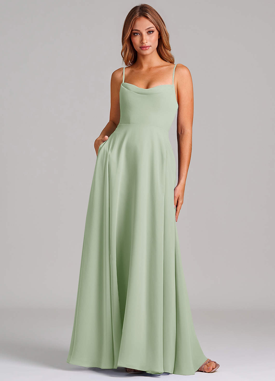 elyessen Elle Dusty Sage A-Line Pleated Chiffon Dress 1