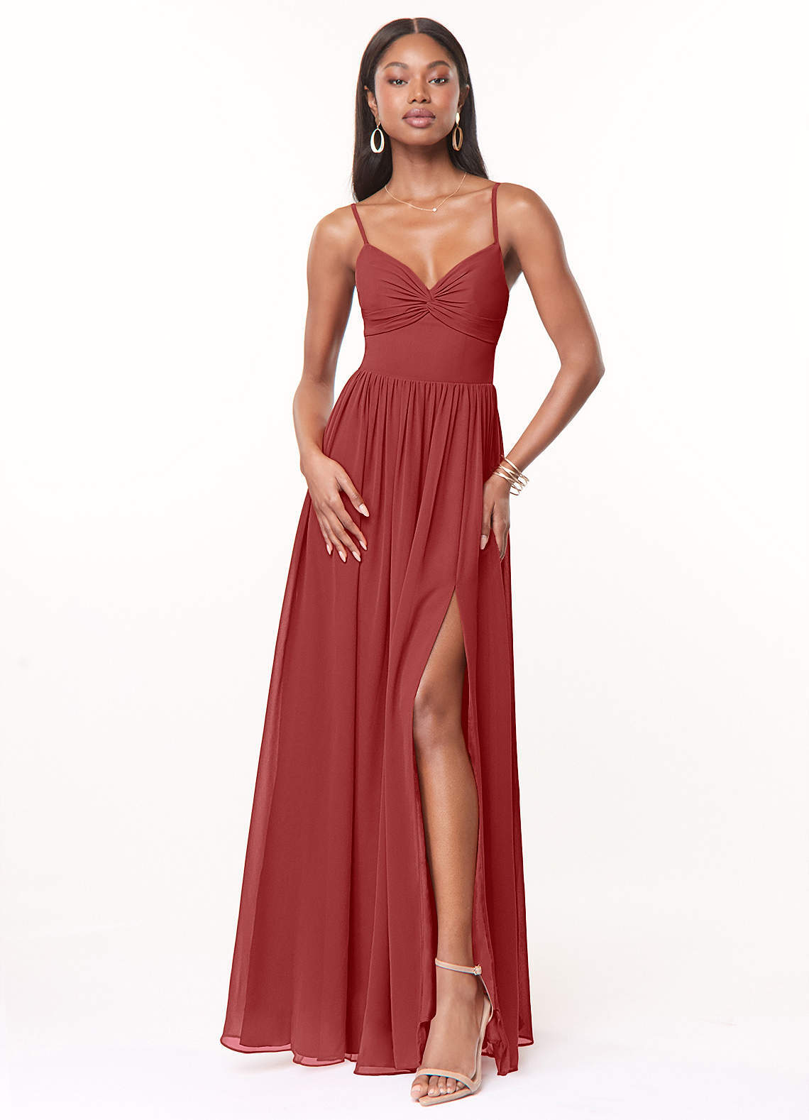 elyessen Zeya Dusty Blue A-Line V-Neck Pleated Chiffon Dress 6