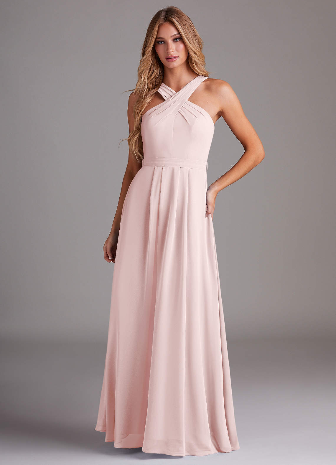 elyessen Dixie Sky Blue A-Line Halter Pleated Chiffon Dress 3