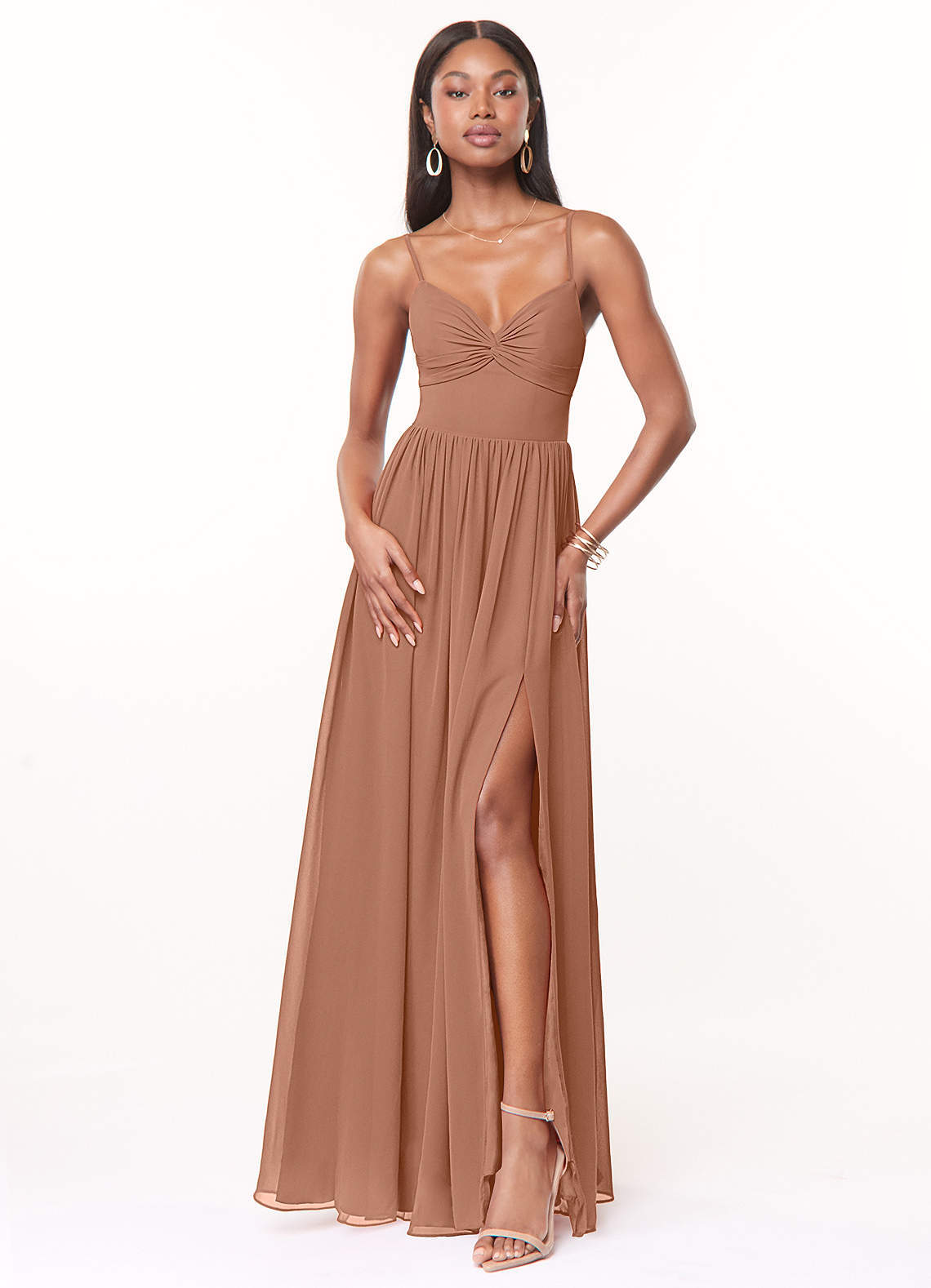 elyessen Zeya Dusty Blue A-Line V-Neck Pleated Chiffon Dress 7