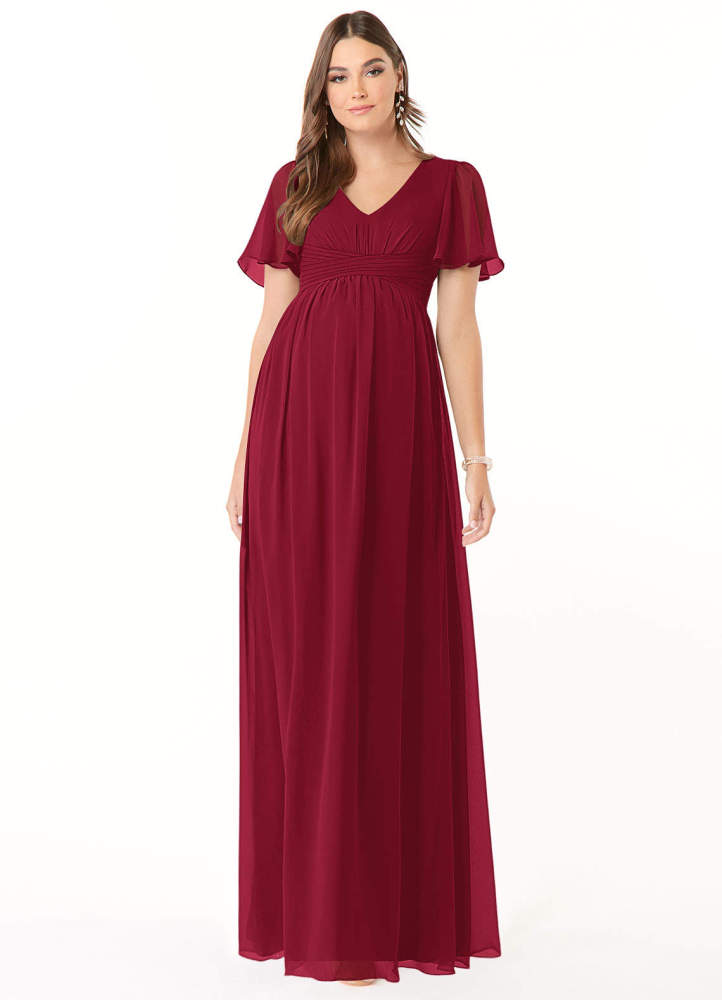 elyessen Verna A-Line V-Neck Ruched Chiffon Floor-Length Dress Cabernet 6