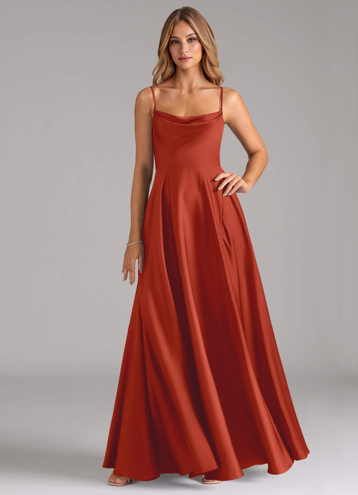 elyessen Elle Sky Blue A-Line Pleated Stretch Satin Dress 5