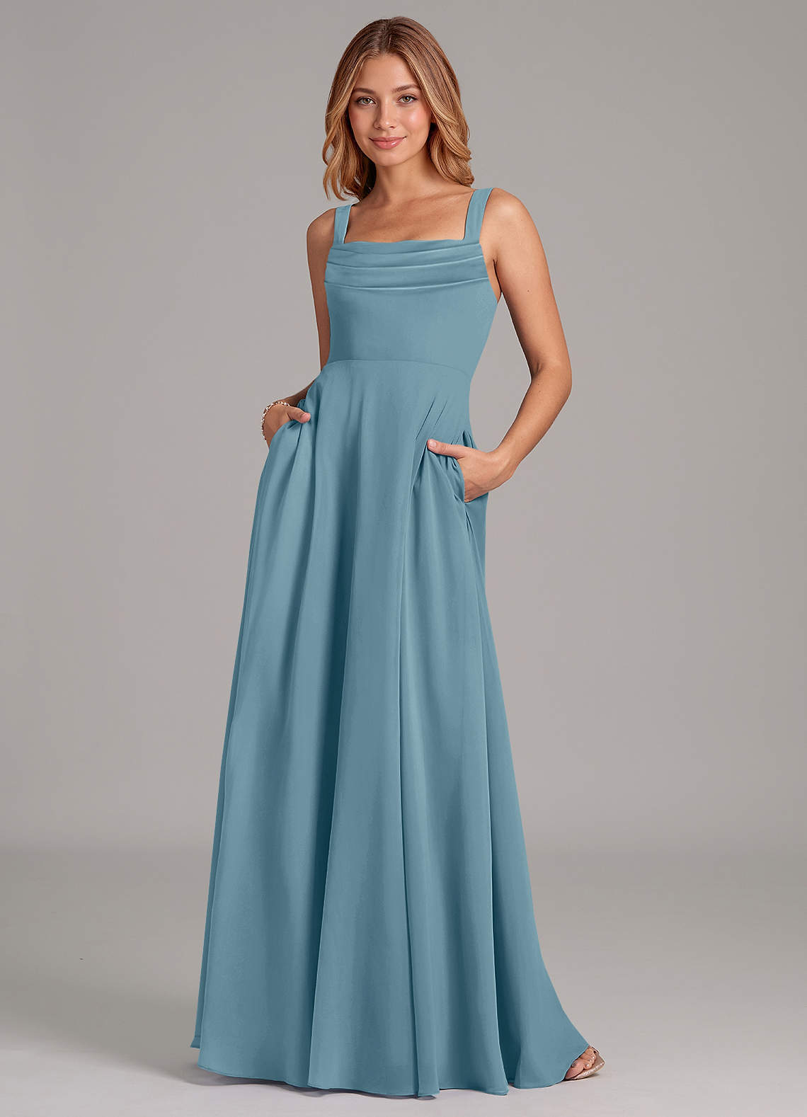 elyessen Shaude Sky Blue A-Line Pleated Chiffon Dress 8