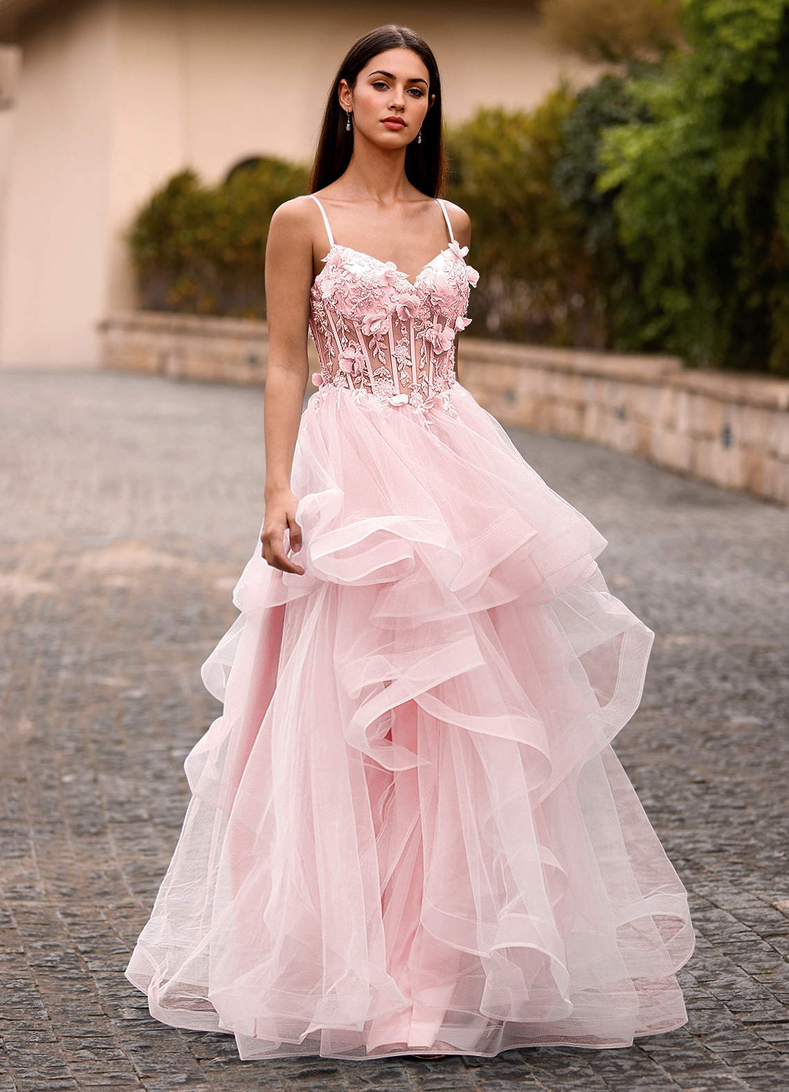 Dreama Burgundy Lace Corset Ruffle Prom Dress