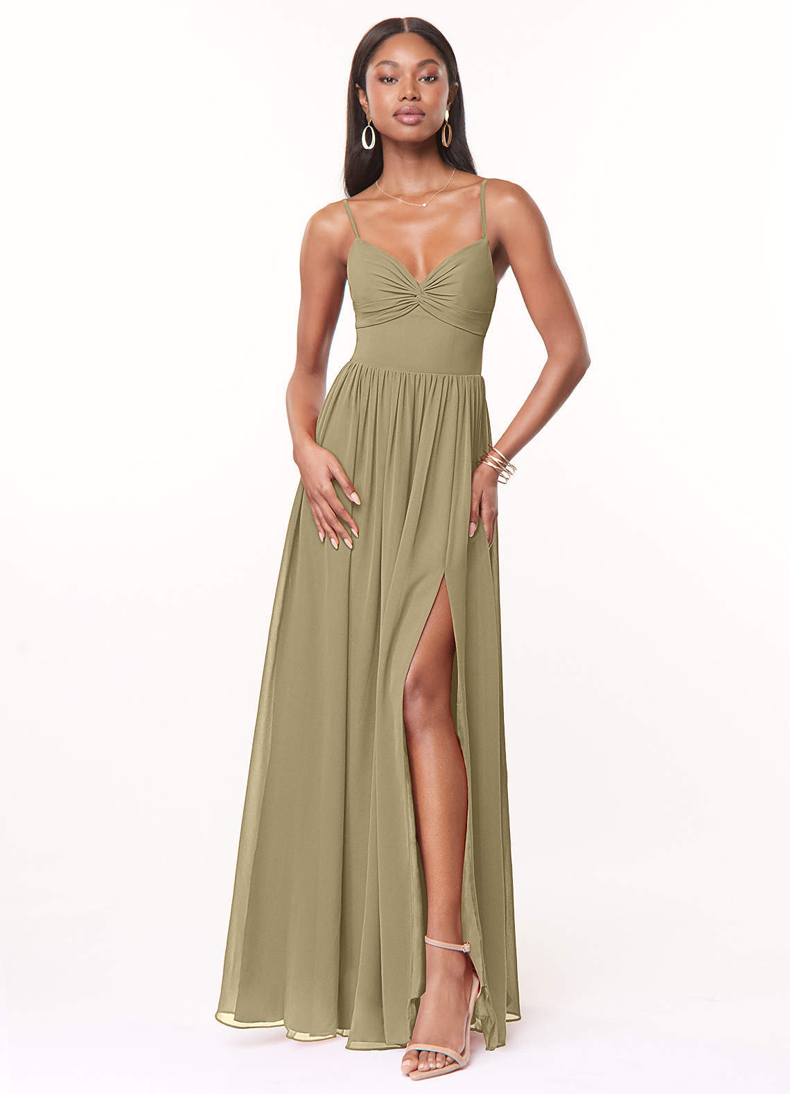 elyessen Zeya Dusty Blue A-Line V-Neck Pleated Chiffon Dress 1