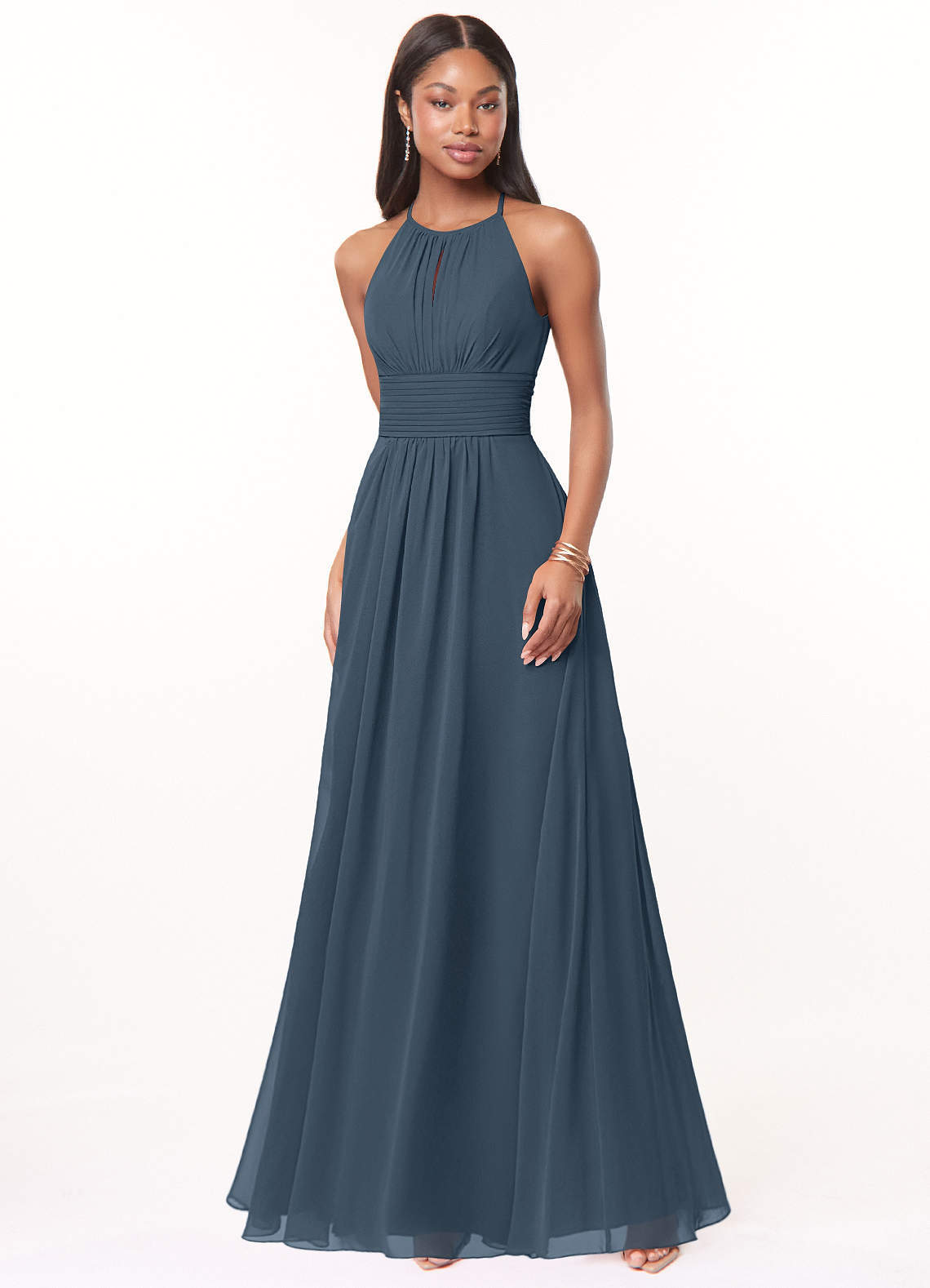 elyessen Bonnie Burgundy A-Line Keyhole Ruched Chiffon Dress 3