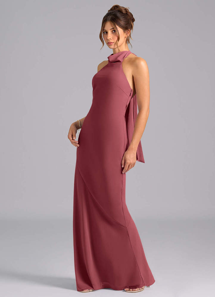 elyessen Velli Dusty Blue Mermaid High Neck Chiffon Dress 6
