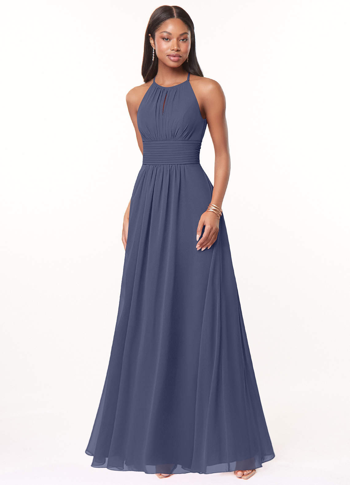 elyessen Bonnie Burgundy A-Line Keyhole Ruched Chiffon Dress 3
