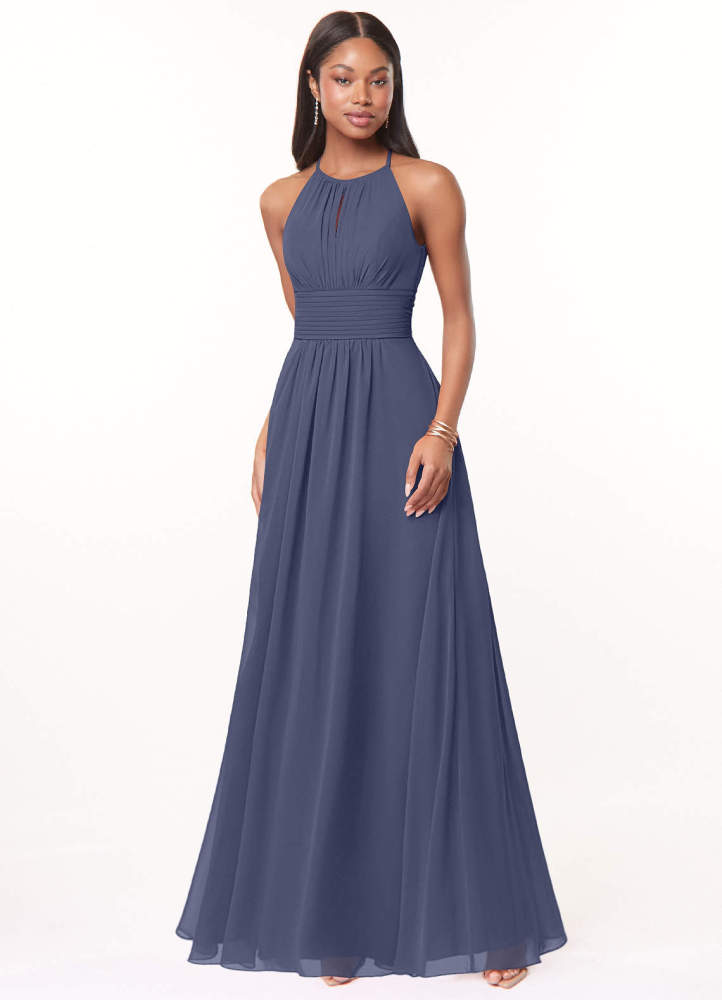 elyessen Bonnie Burgundy A-Line Keyhole Ruched Chiffon Dress 3
