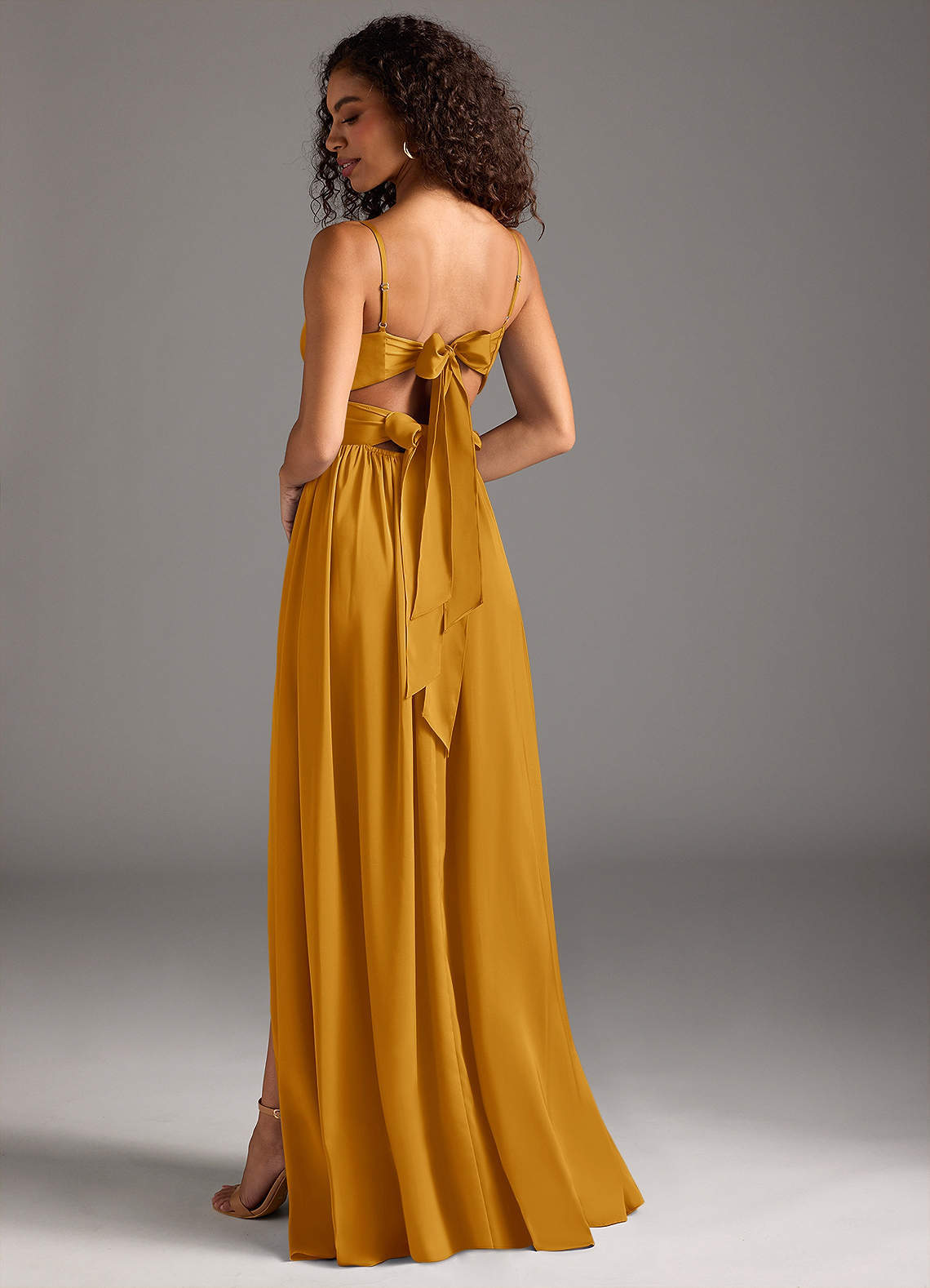 elyessen Zeya Dusty Blue A-Line Pleated Stretch Satin Dress 7