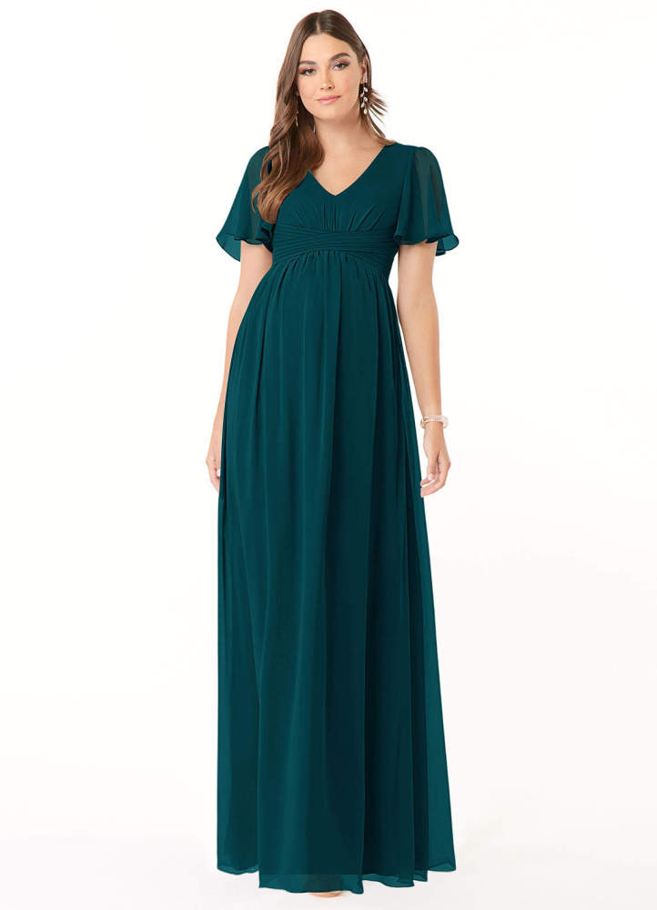 elyessen Verna A-Line V-Neck Ruched Chiffon Floor-Length Dress Cabernet 2
