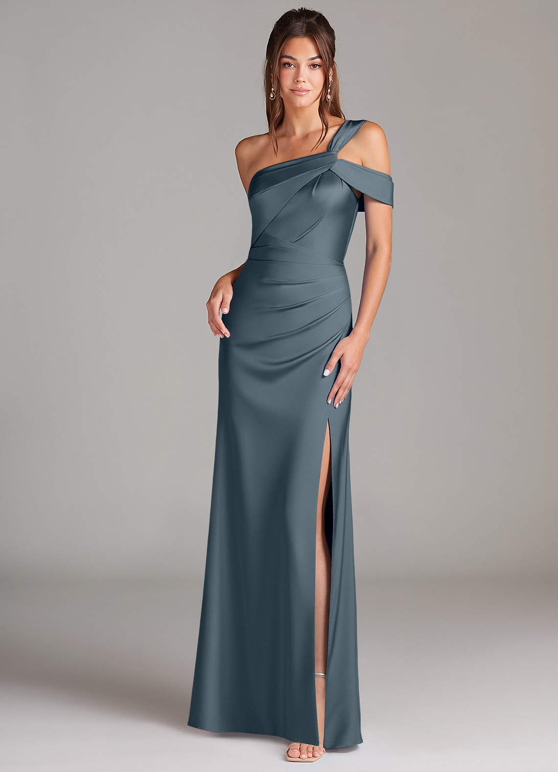 elyessen Wynter Black Sheath One Shoulder Stretch Satin Dress 3