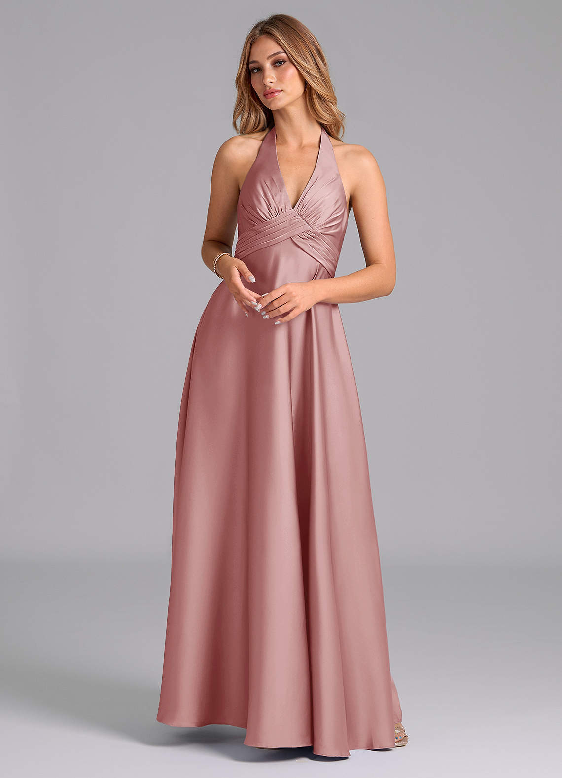 elyessen Tessie Terracotta A-Line Pleated Stretch Satin Dress 4