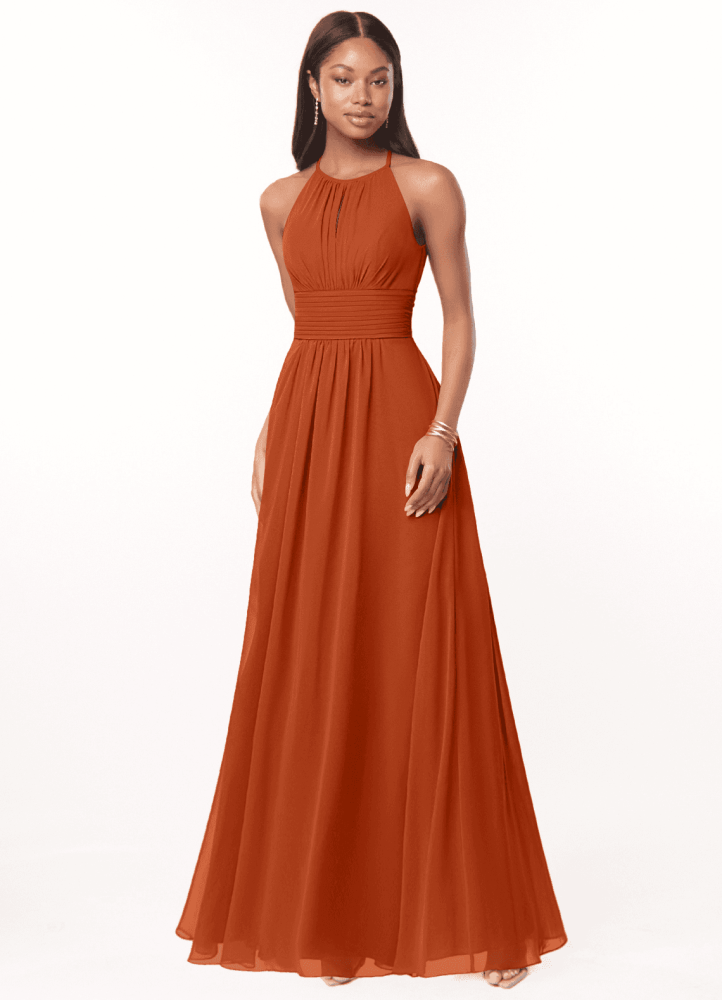 elyessen Bonnie Burgundy A-Line Keyhole Ruched Chiffon Dress 6
