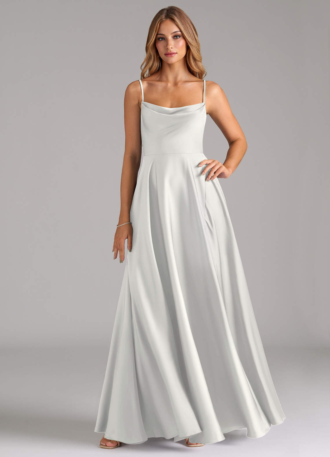 elyessen Elle Sky Blue A-Line Pleated Stretch Satin Dress 7