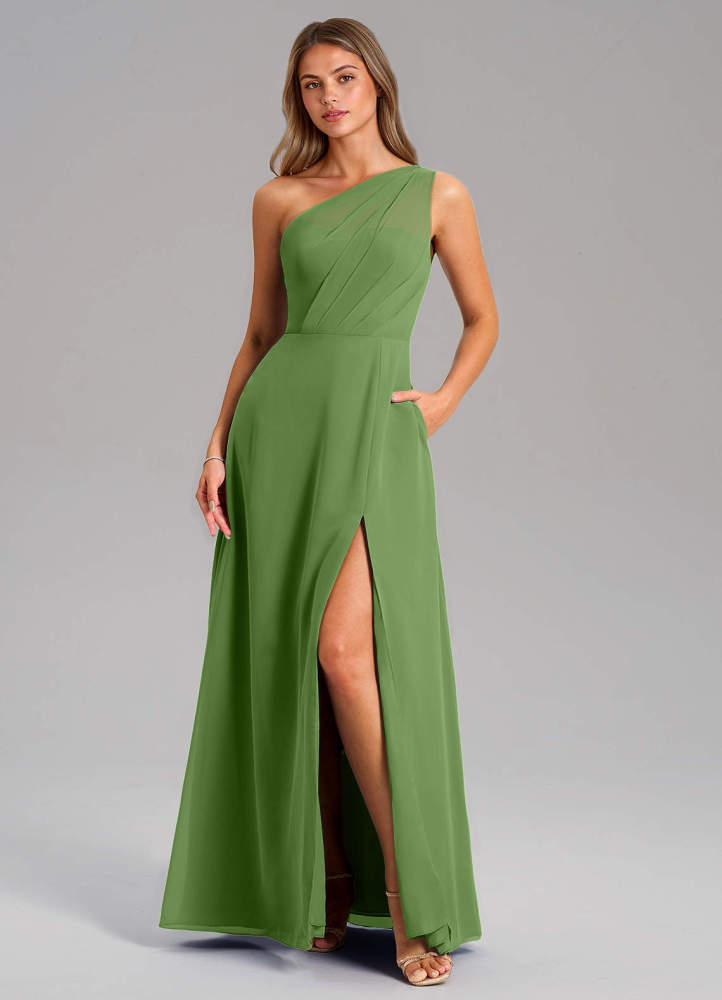 elyessen Phaedra Black A-Line One Shoulder Chiffon Dress 1