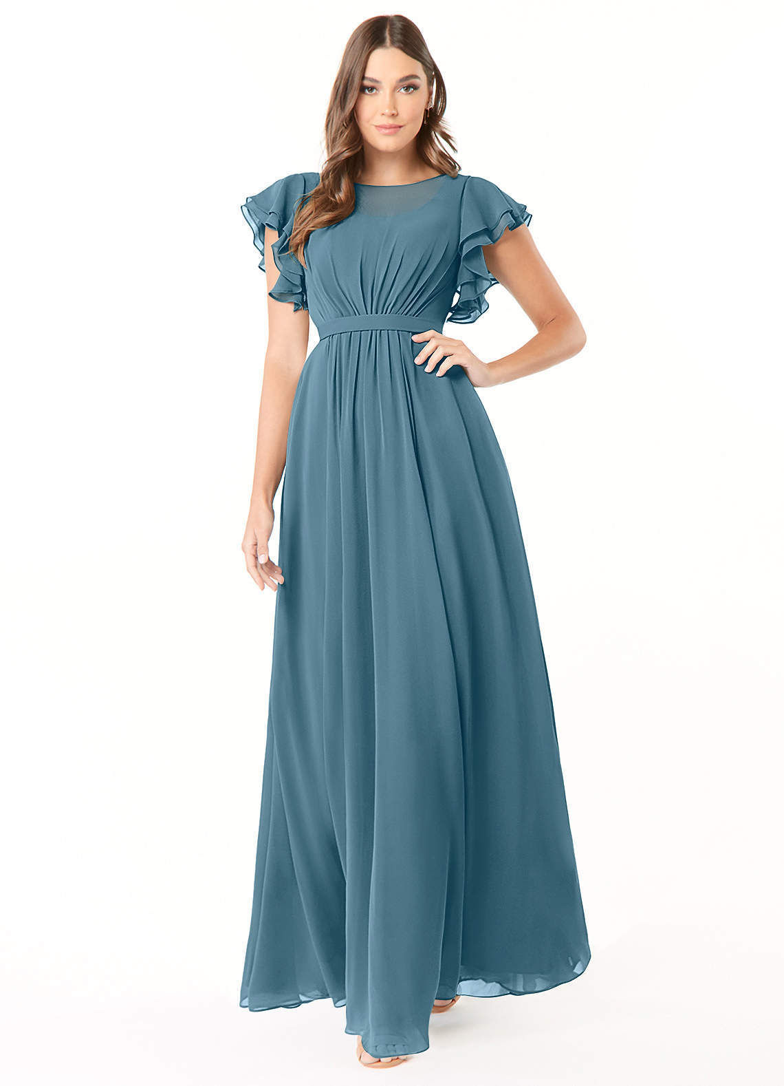 elyessen Daphne A-Line Ruffled Chiffon Floor-Length Dress Eucalyptus 3