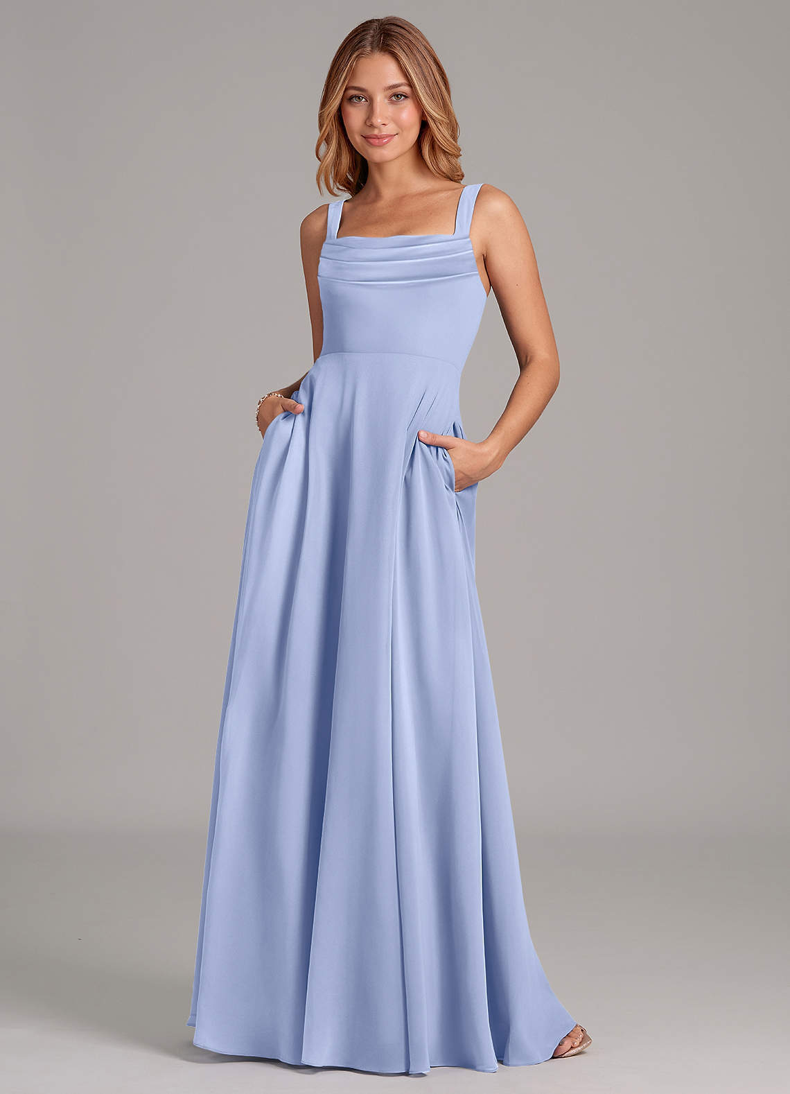 elyessen Shaude Sky Blue A-Line Pleated Chiffon Dress 2