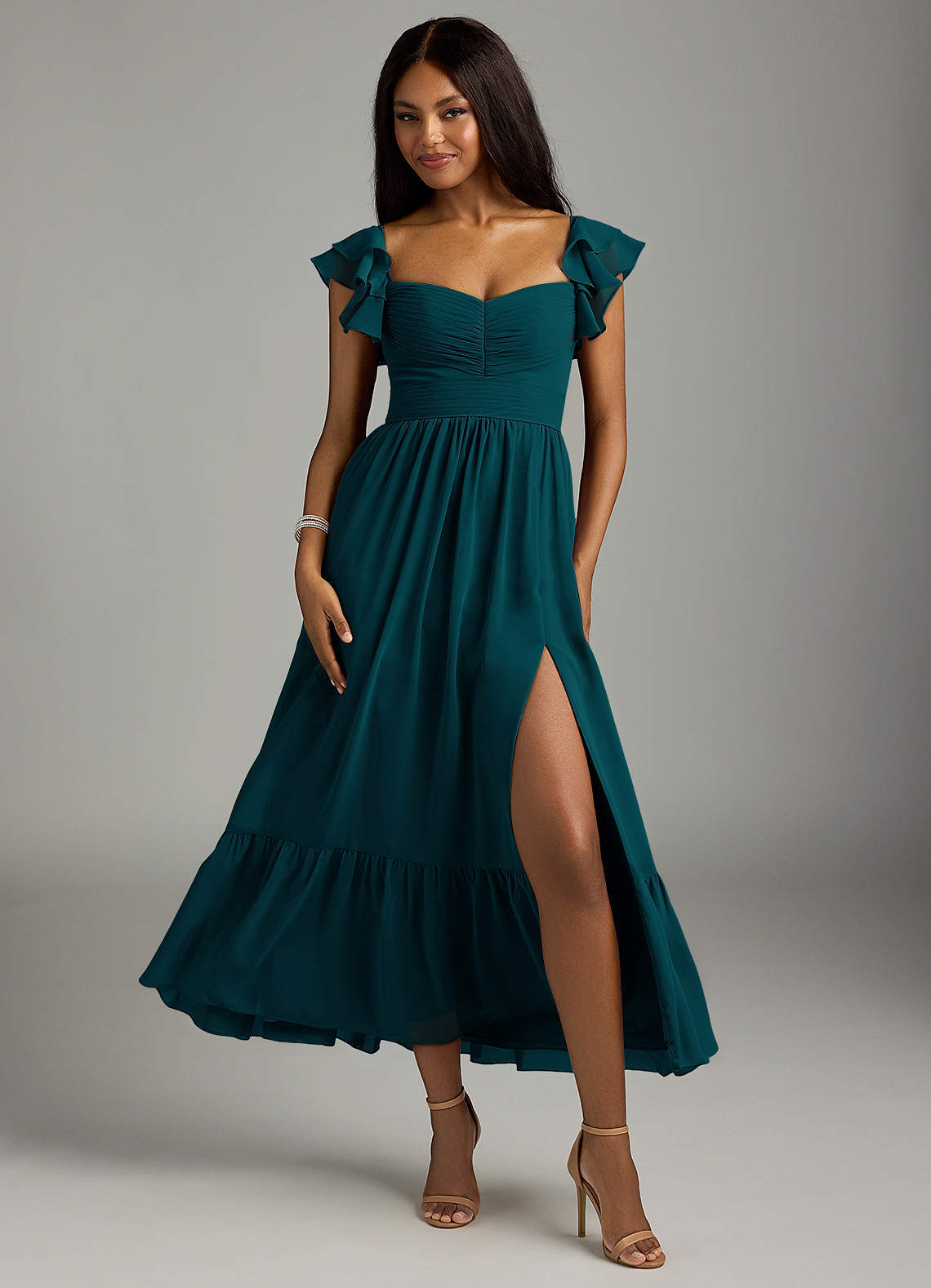 elyessen Anaya Blue Vintage Floral A-Line Sweetheart Neckline Chiffon Dress 2