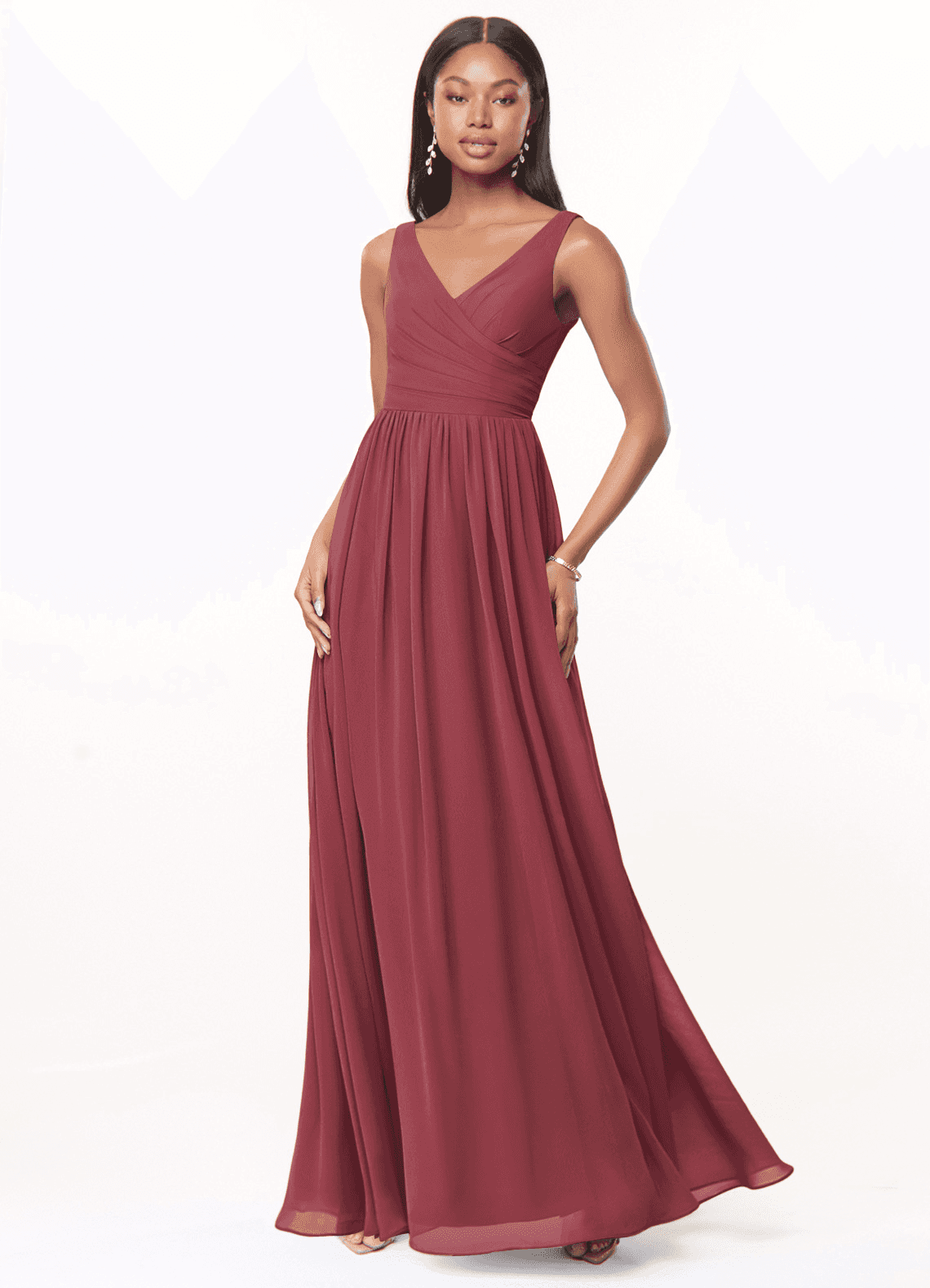 elyessen Keyla Dusty Blue A-Line V-Neck Pleated Chiffon Dress 6
