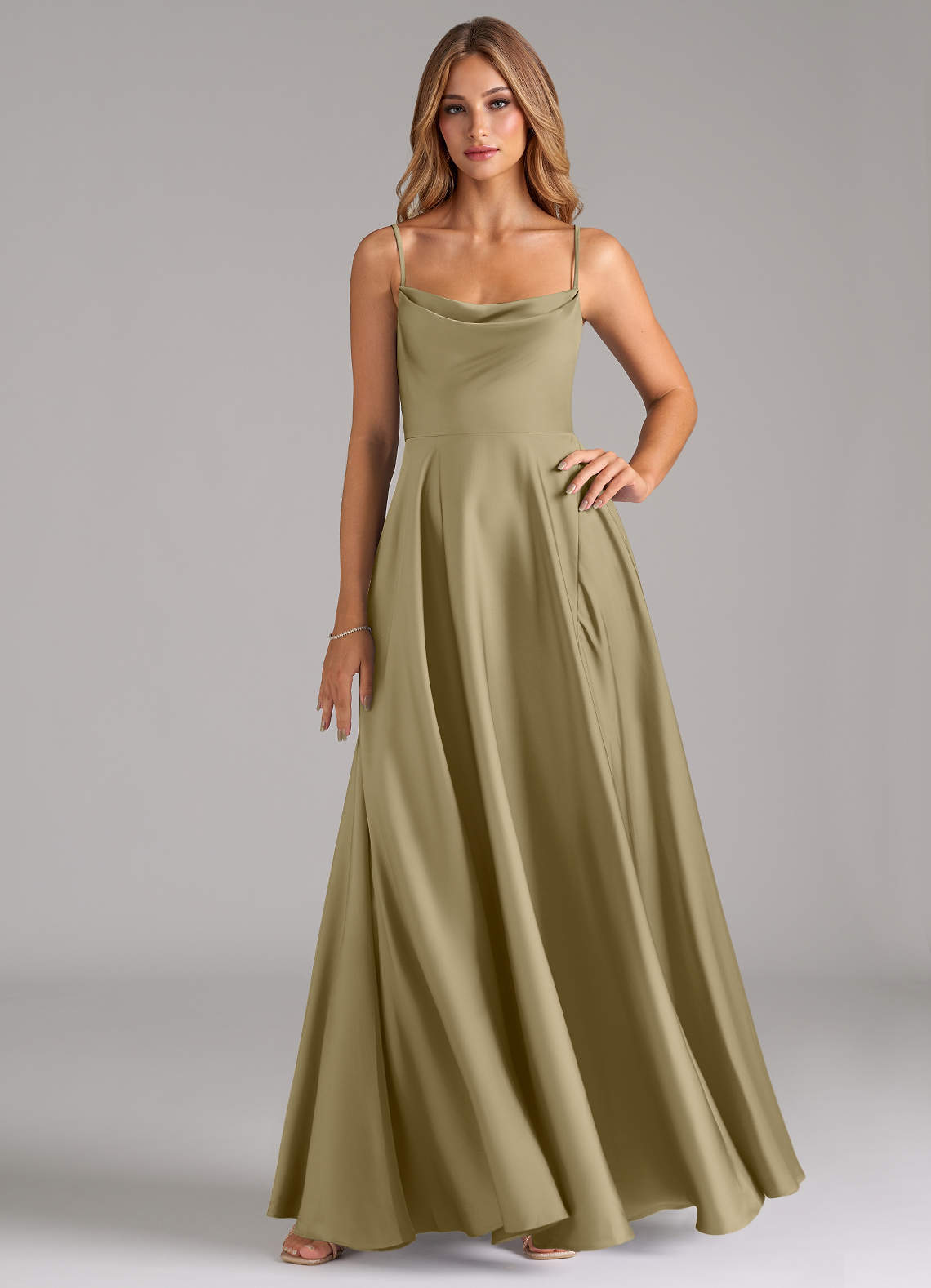 elyessen Elle Sky Blue A-Line Pleated Stretch Satin Dress 1