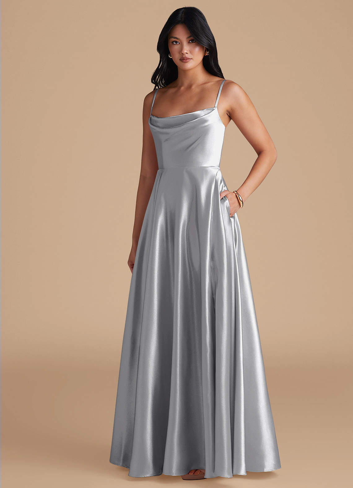 elyessen Elle Black A-Line with Pockets Metallic Satin Dress 4