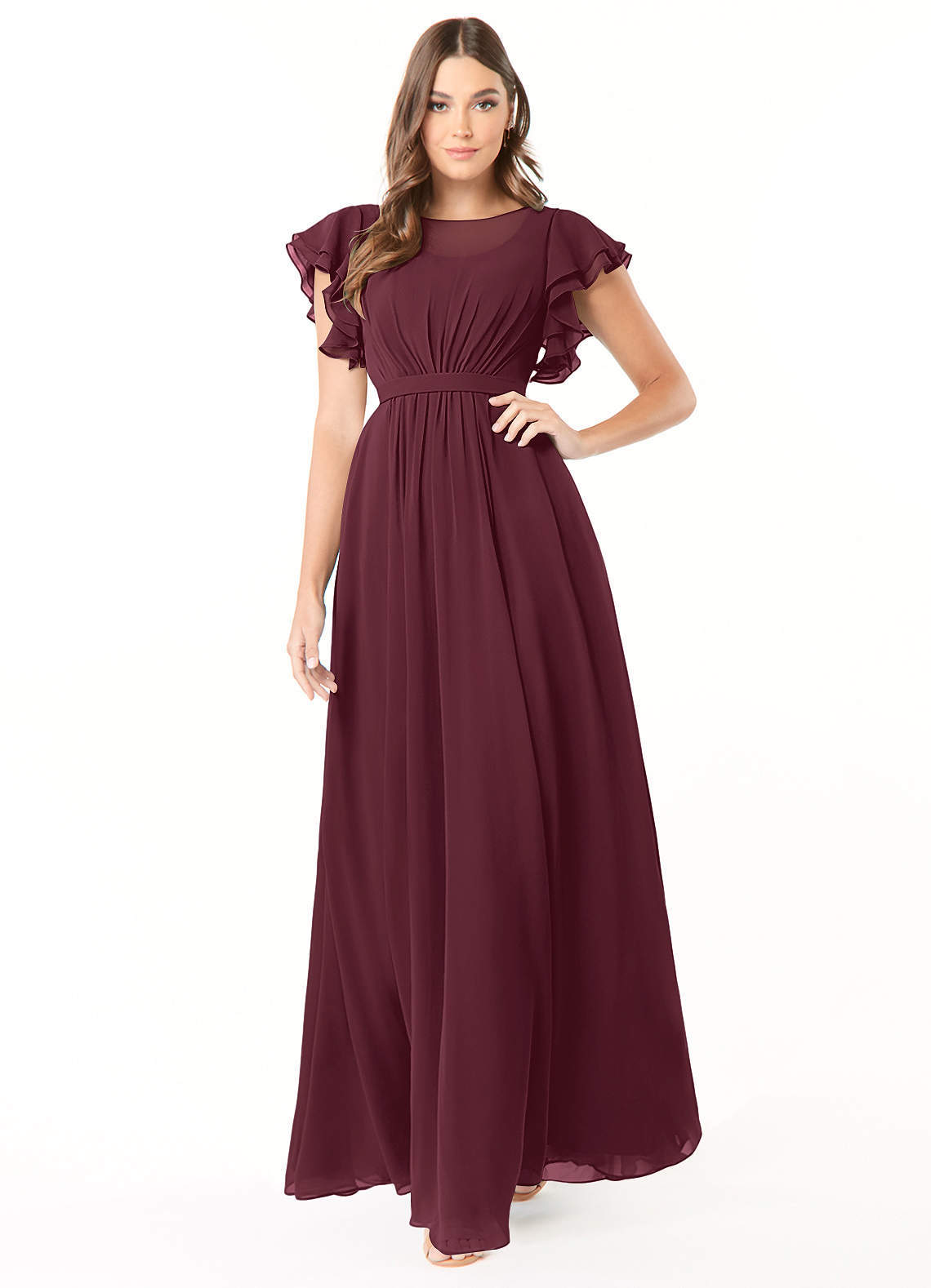 elyessen Daphne A-Line Ruffled Chiffon Floor-Length Dress Eucalyptus 6