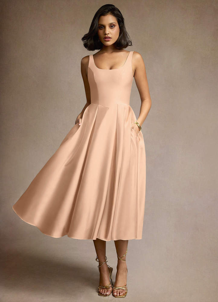 Olivia Cream Pleated Midi Dress