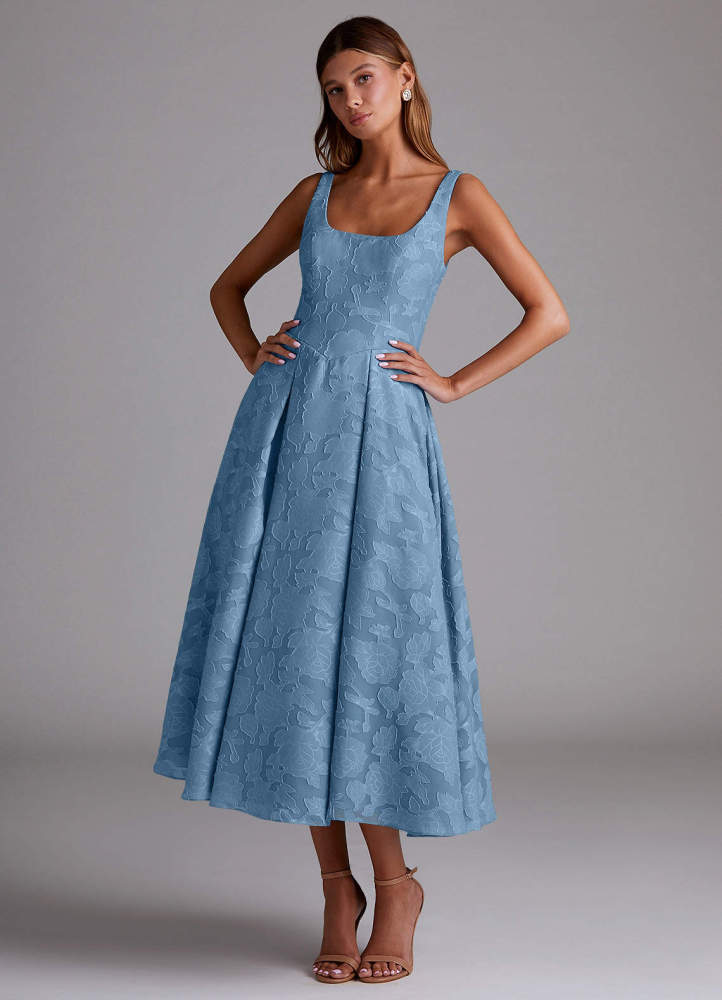 elyessen Amalie Dusty Blue A-Line Pleated Floral Burnout Dress 2