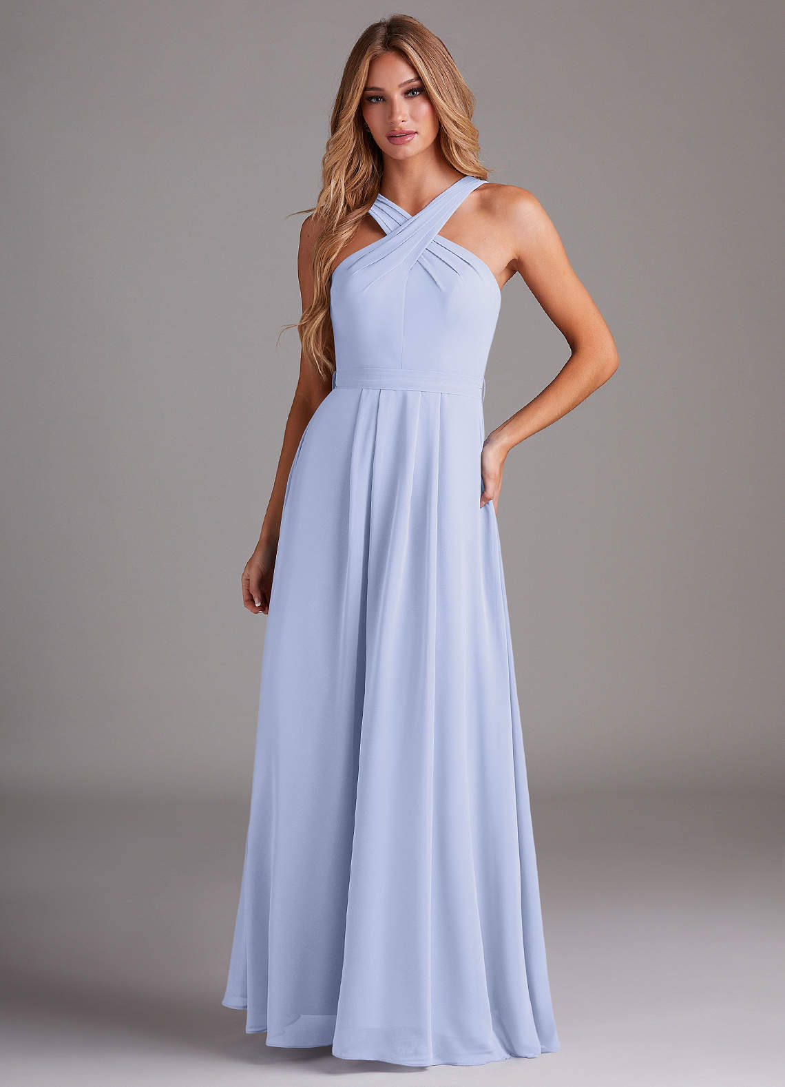 elyessen Dixie Sky Blue A-Line Halter Pleated Chiffon Dress 4