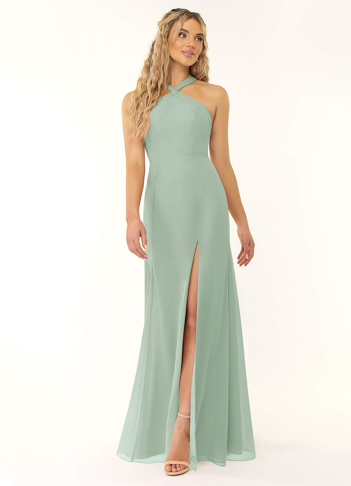 elyessen Rue Sky Blue A-Line Halter Chiffon Dress 1