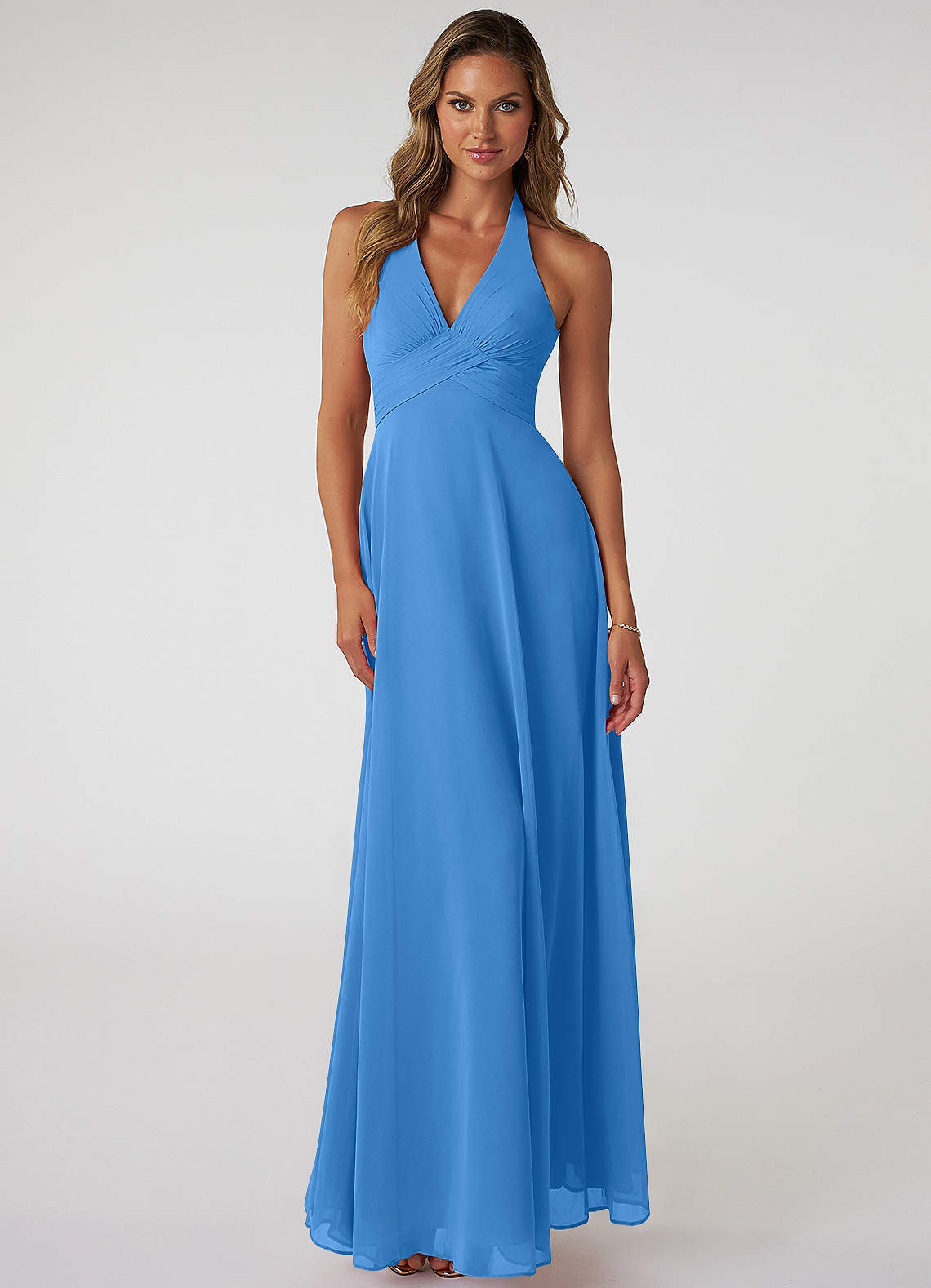 elyessen Tessie Sky Blue A-Line V-Neck Pleated Chiffon Dress 8