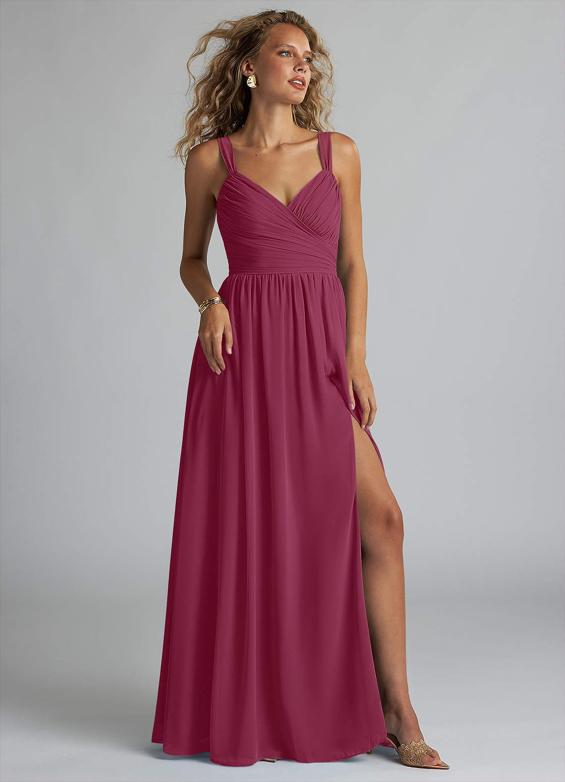 elyessen Aziza Sky Blue A-Line V-Neck Pleated Chiffon Dress 6