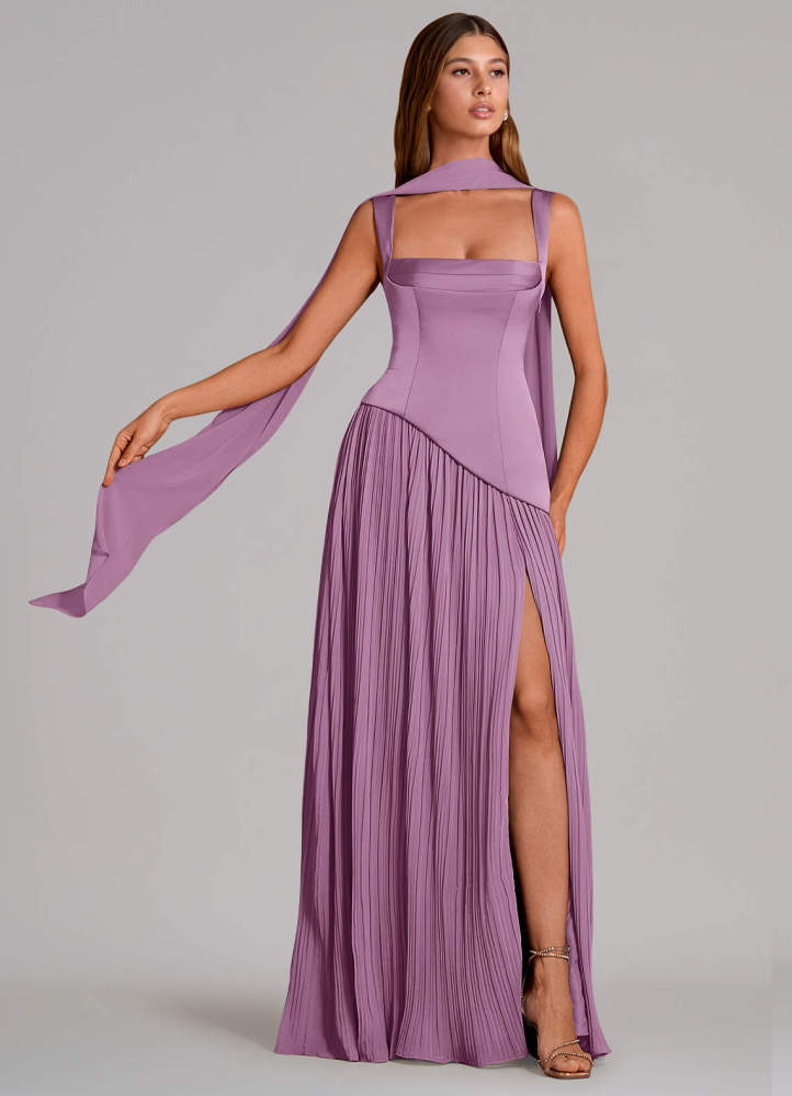 elyessen Stephanie Black A-Line Pleated Stretch Satin Dress 4