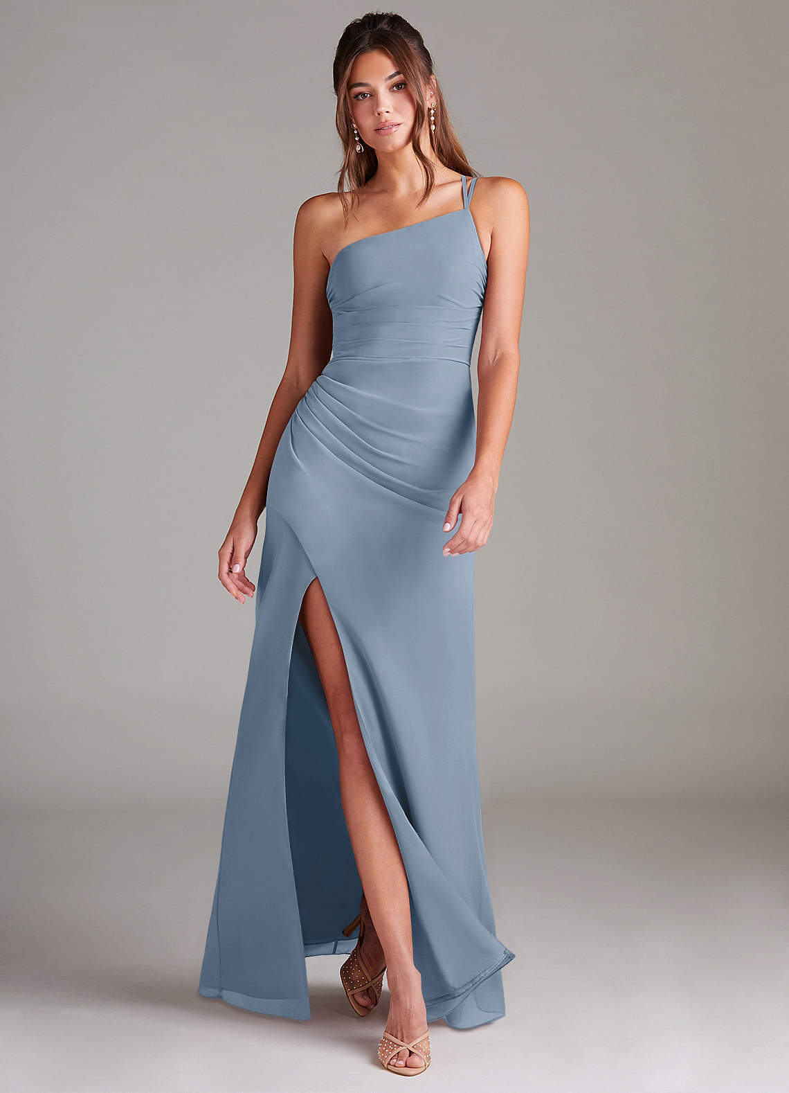 elyessen Eren Sky Blue Sheath One Shoulder Chiffon Dress 3