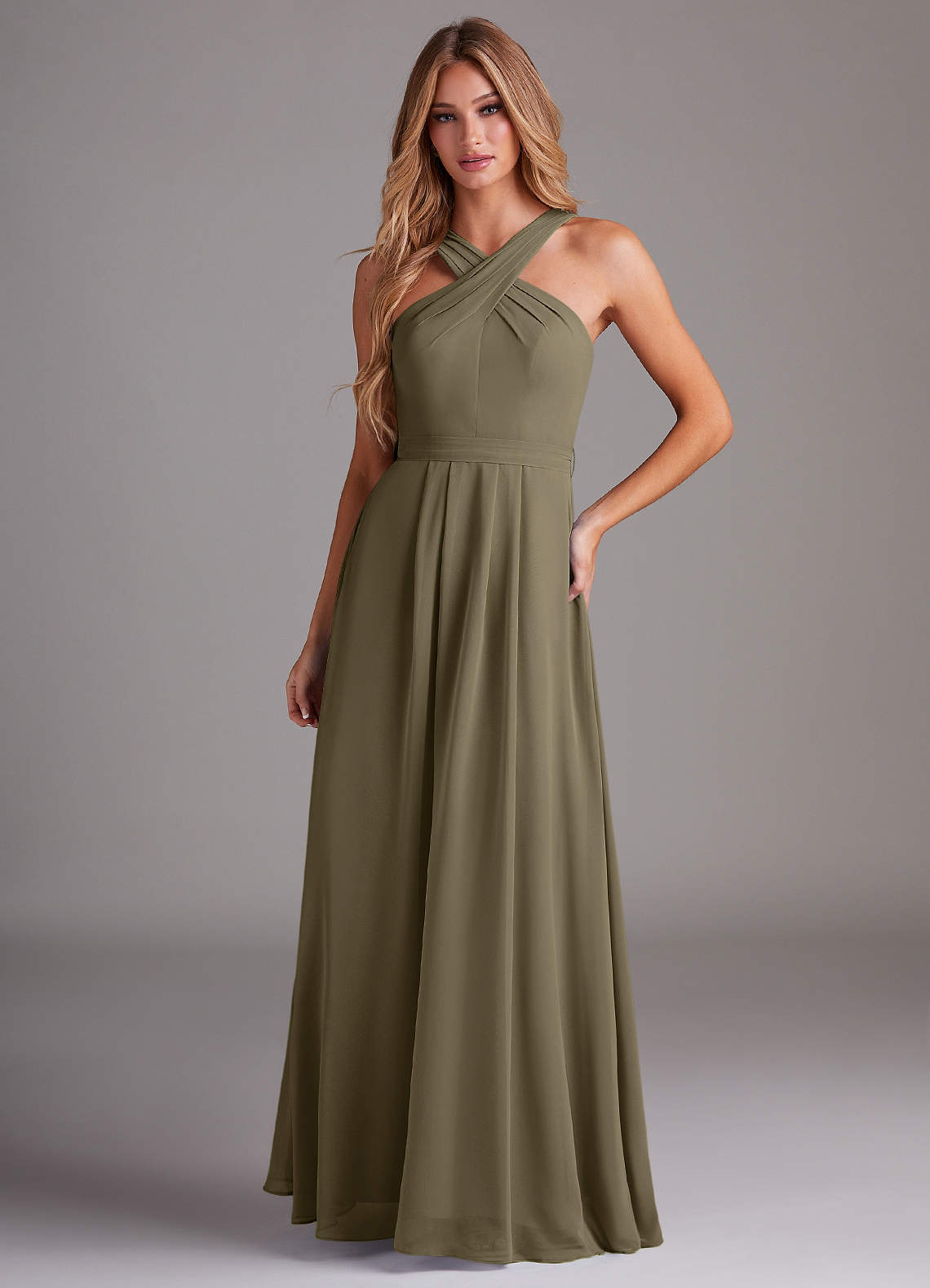 elyessen Dixie Sky Blue A-Line Halter Pleated Chiffon Dress 1