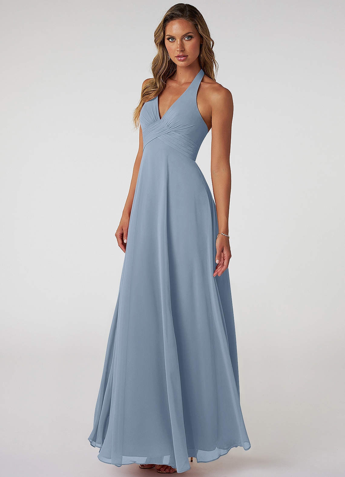 elyessen Tessie Sky Blue A-Line V-Neck Pleated Chiffon Dress 3