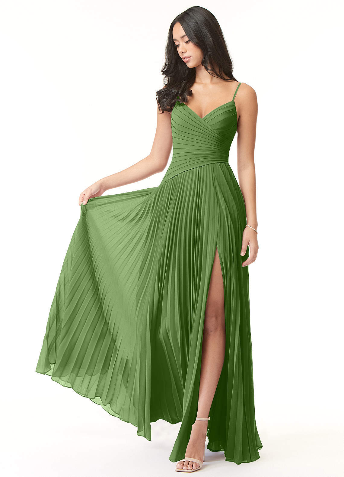 elyessen Vini Sky Blue A-Line V-Neck Pleated Chiffon Dress 1