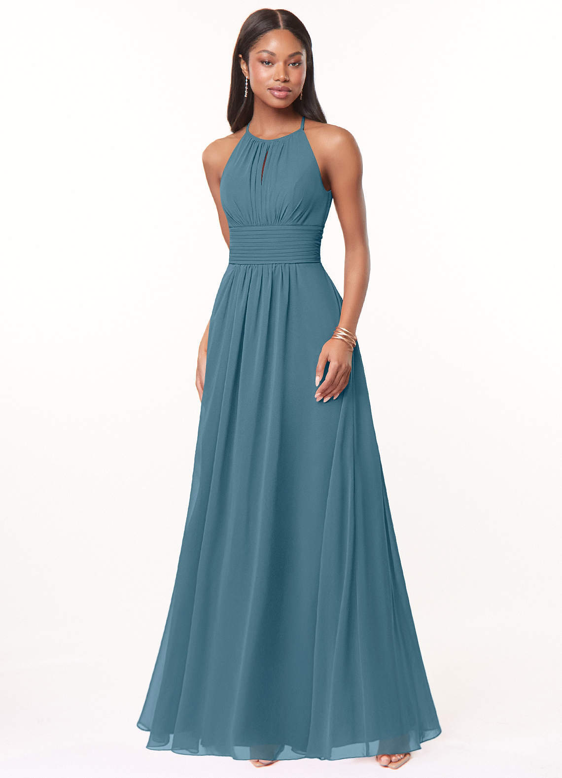 elyessen Bonnie Burgundy A-Line Keyhole Ruched Chiffon Dress 3